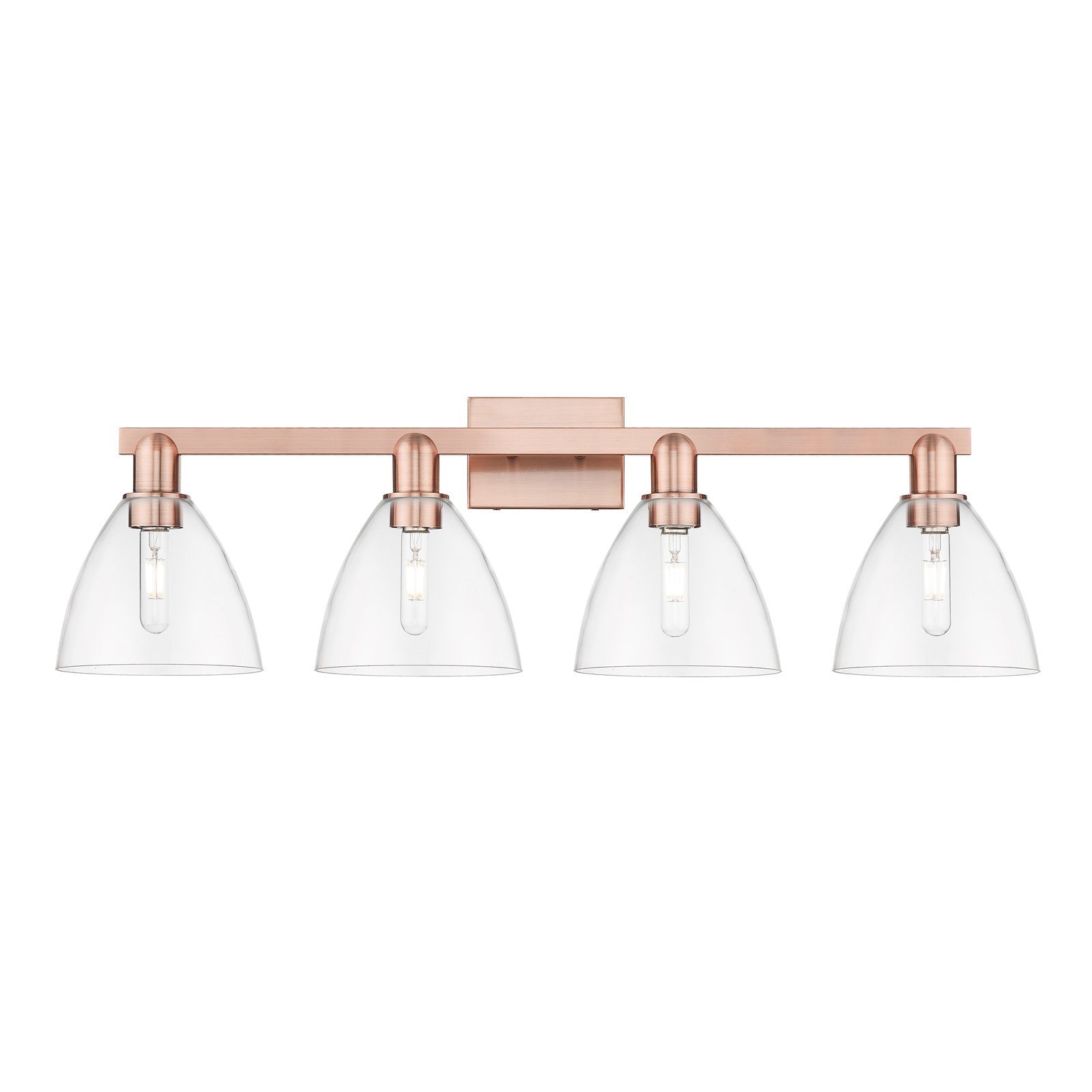 Innovations Bristol 34.5in 4-Light Bath Vanity | Industrial Modern Antique Copper Steel and Clear Glass | Bathroom Vanity Light | Model 716-4W-AC-GBD-752