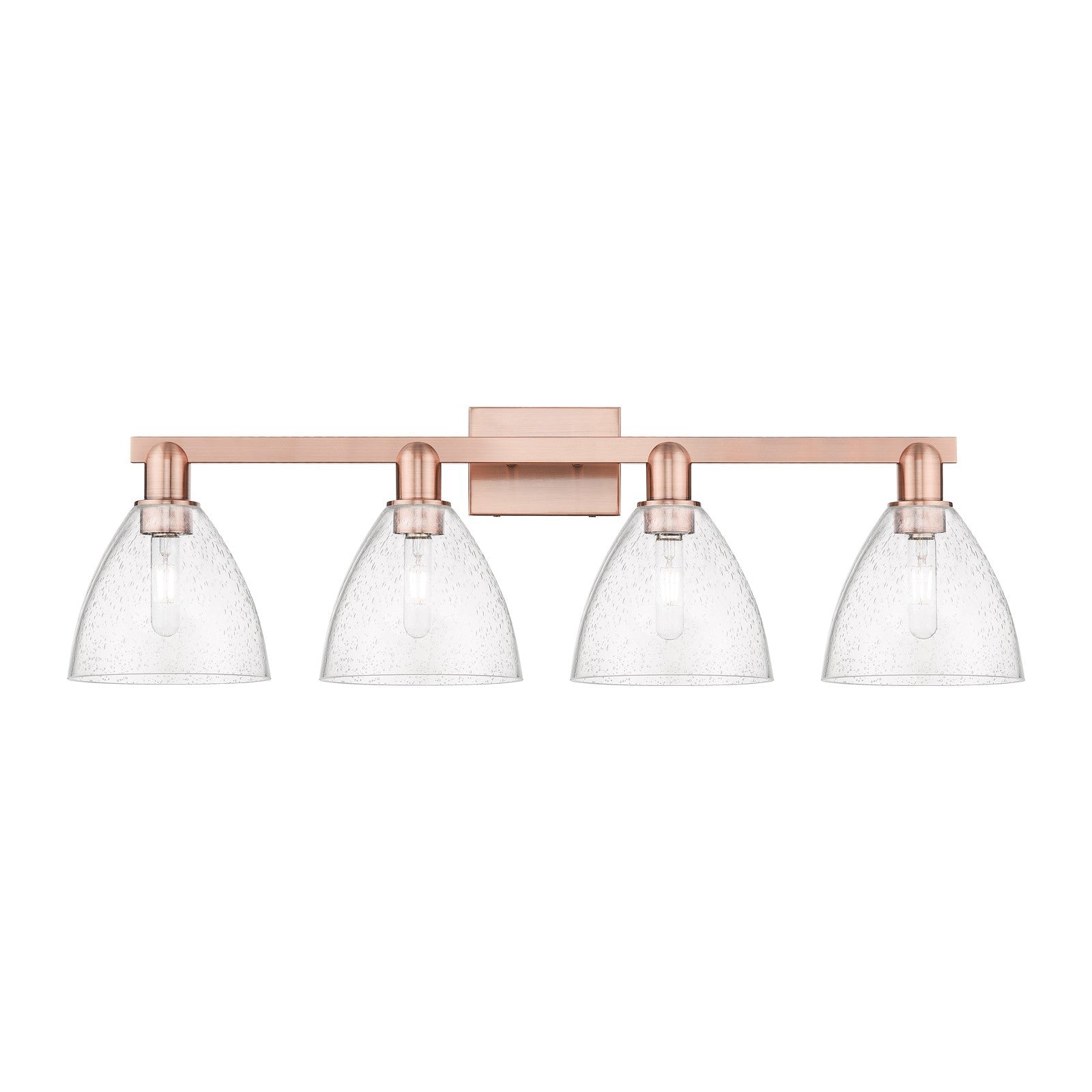 Innovations Bristol 34.5in 4-Light Bath Vanity | Industrial Antique Copper Steel and Seedy Glass | Bathroom Vanity Light | Model 716-4W-AC-GBD-754
