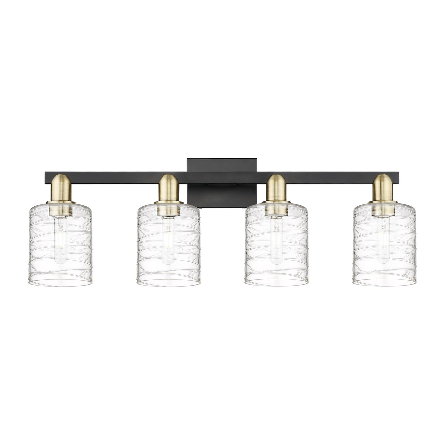 Innovations Cobbleskill 32in 4-Light Bath Vanity Light | Industrial Black Antique Brass and Deco Swirl Glass | Bathroom Vanity | Model 716-4W-BAB-G1113