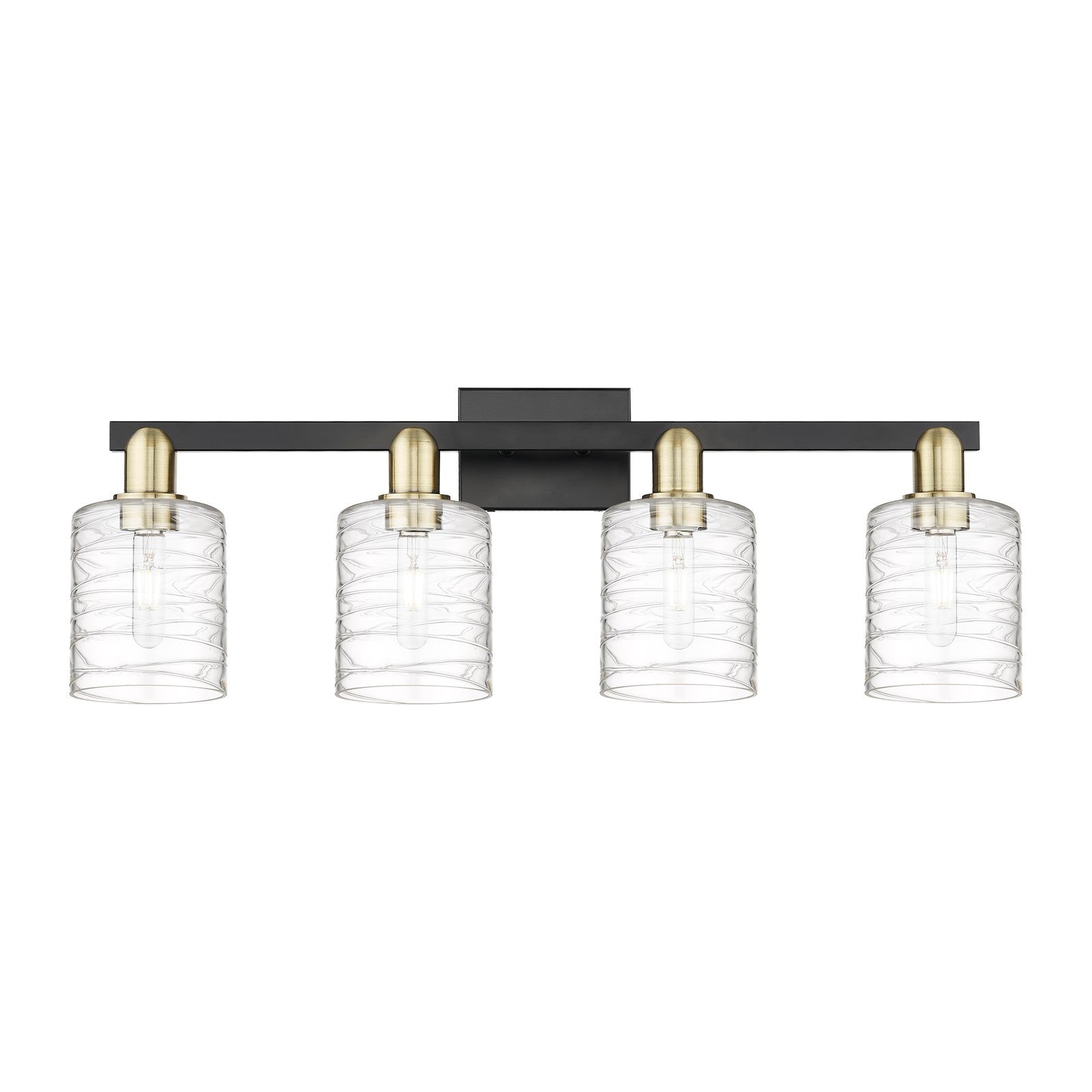 Innovations Cobbleskill 32in 4-Light Bath Vanity Light | Industrial Black Antique Brass and Deco Swirl Glass | Bathroom Vanity | Model 716-4W-BAB-G1113