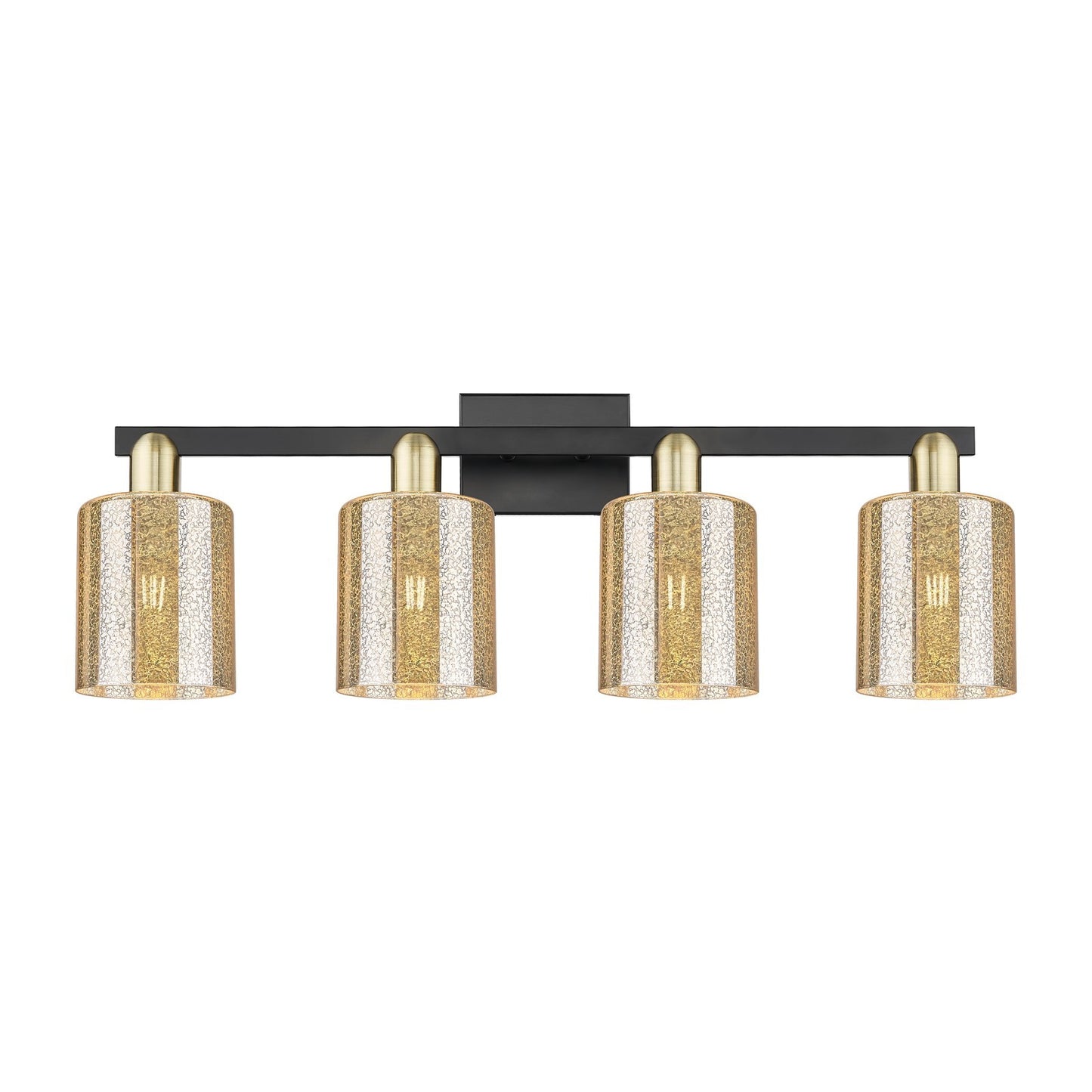 Innovations Cobbleskill 32in 4-Light Bath Vanity Light | Industrial Black Antique Brass and Mercury Glass | Bathroom Vanity | Model 716-4W-BAB-G116