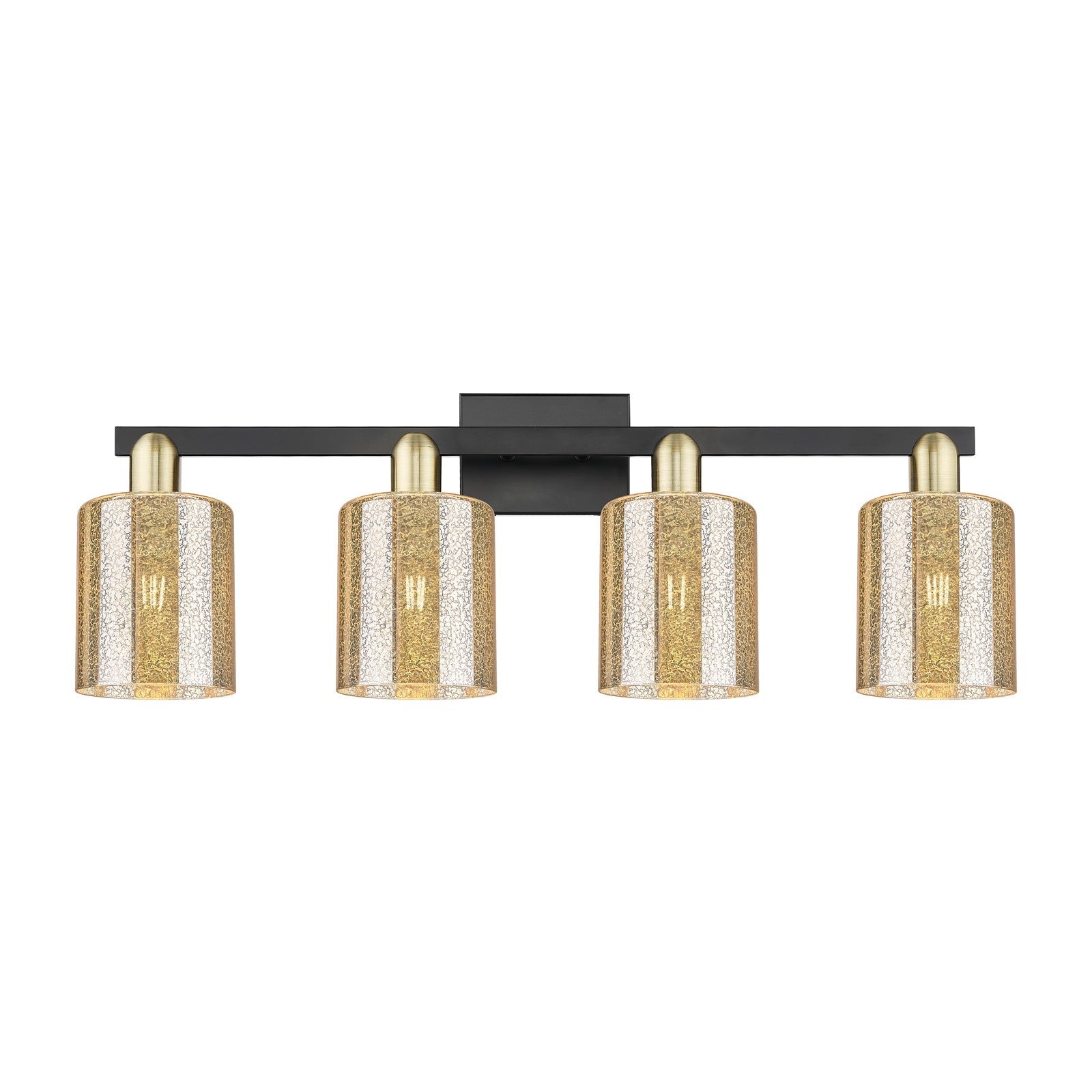 Innovations Cobbleskill 32in 4-Light Bath Vanity Light | Industrial Black Antique Brass and Mercury Glass | Bathroom Vanity | Model 716-4W-BAB-G116