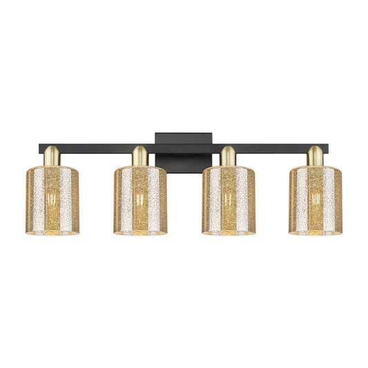 Innovations Cobbleskill 32in 4-Light Bath Vanity Light | Industrial Black Antique Brass and Mercury Glass | Bathroom Vanity | Model 716-4W-BAB-G116