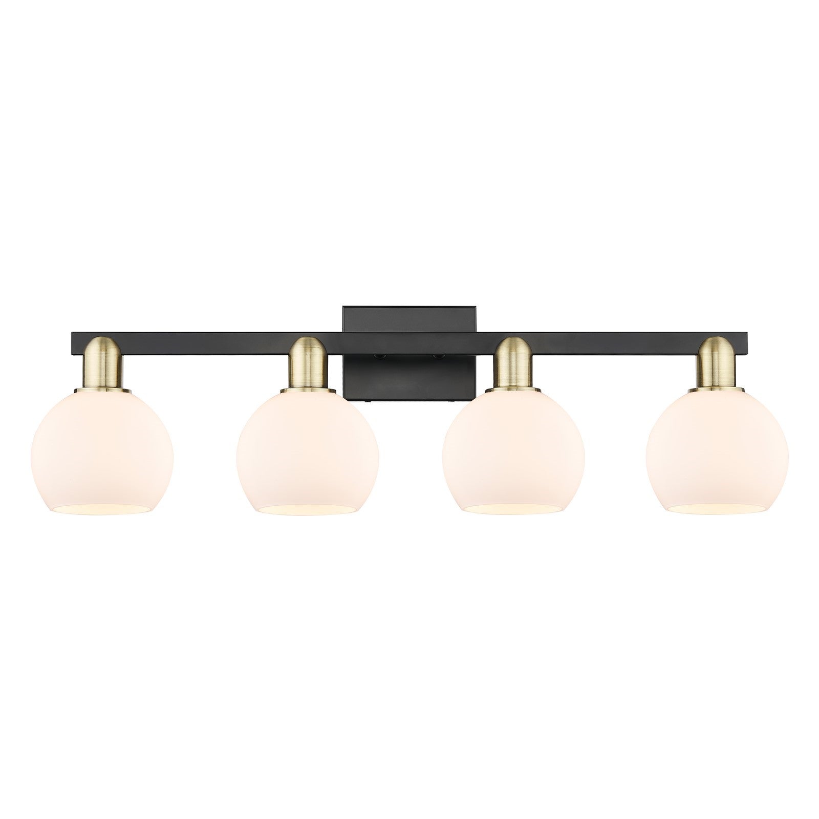 Innovations Athens 33in 4-Light Bath Vanity Light | Industrial Black Antique Brass and Matte White Glass | Bathroom Vanity | Model 716-4W-BAB-G121-6