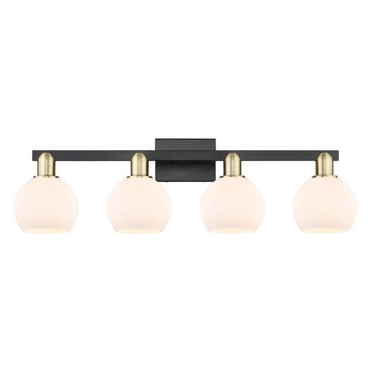 Innovations Athens 33in 4-Light Bath Vanity Light | Industrial Black Antique Brass and Matte White Glass | Bathroom Vanity | Model 716-4W-BAB-G121-6