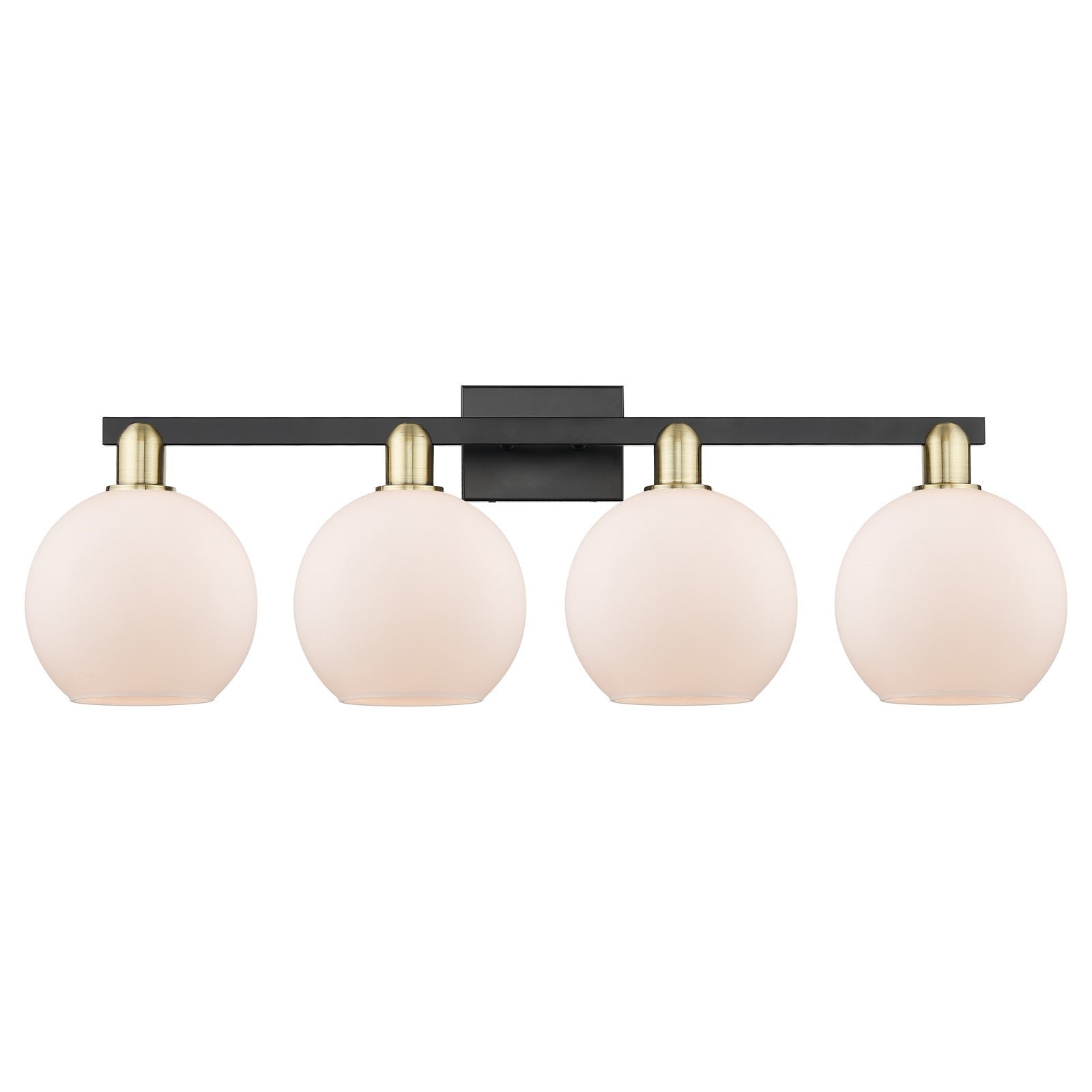 Innovations Athens 35in 4-Light Bath Vanity | Industrial Black Antique Brass and Matte White Glass | Bathroom Vanity Light | Model 716-4W-BAB-G121-8