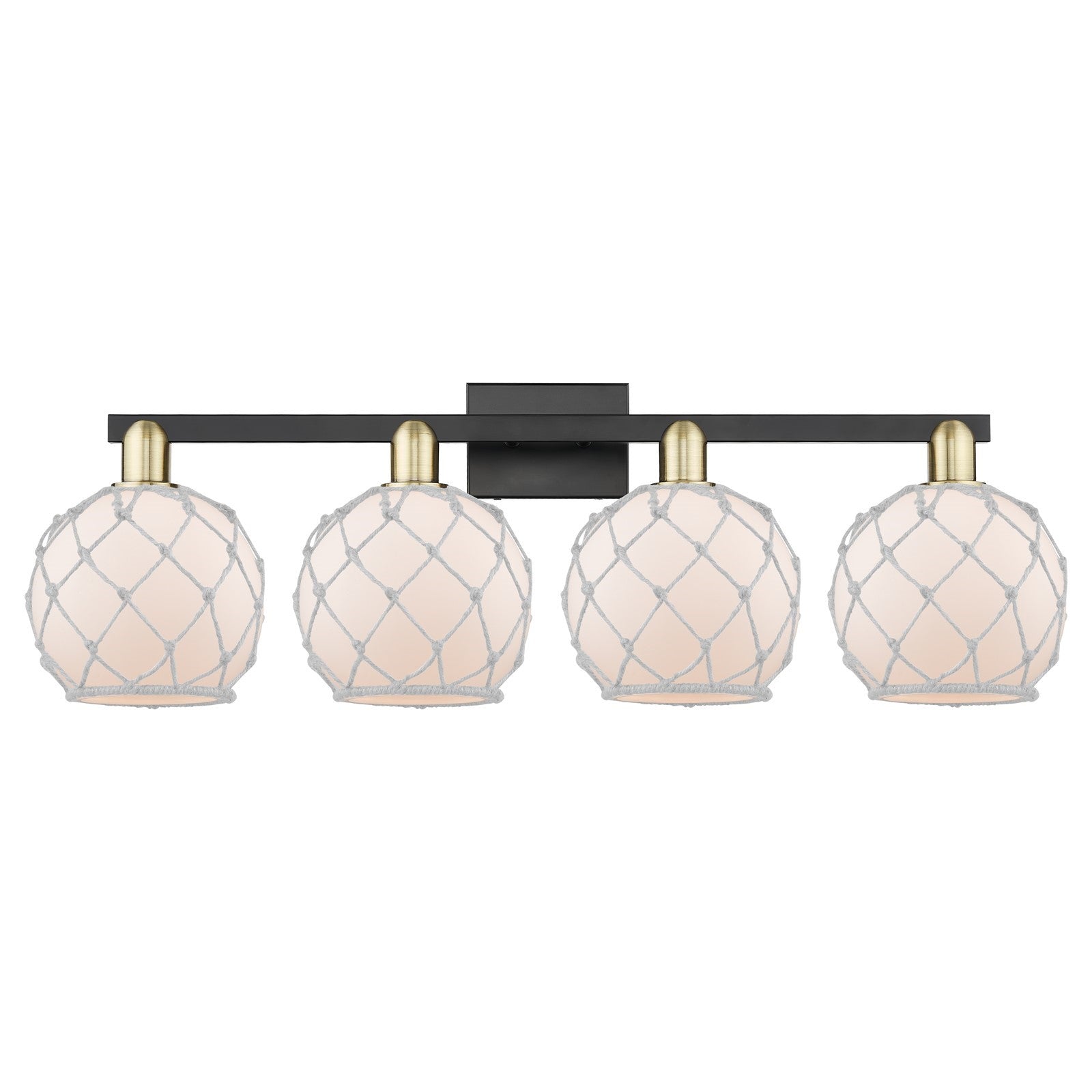 Innovations Farmhouse Rope 35in 4-Light Bath Vanity Light | Industrial Black Antique Brass Steel and White Frosted Glass with | Model 716-4W-BAB-G121-8RW