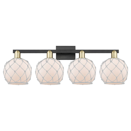 Innovations Farmhouse Rope 35in 4-Light Bath Vanity Light | Industrial Black Antique Brass Steel and White Frosted Glass with | Model 716-4W-BAB-G121-8RW