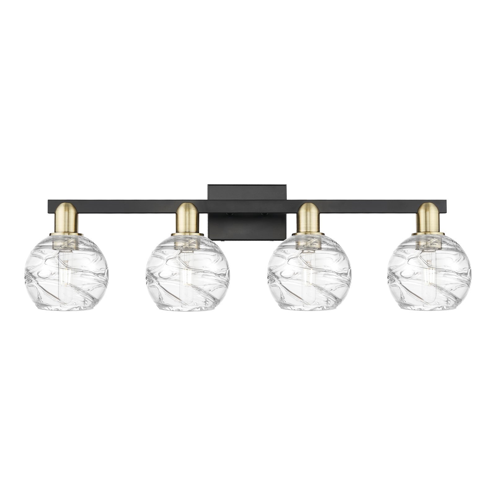 Innovations Athens Deco Swirl 36in 4-Light Bath Vanity Light | Industrial Black Antique Brass and Clear Glass | Bathroom | Model 716-4W-BAB-G1213-6CL