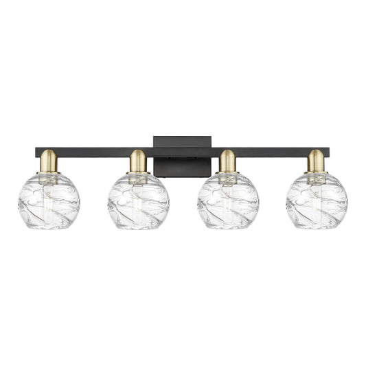 Innovations Athens Deco Swirl 36in 4-Light Bath Vanity Light | Industrial Black Antique Brass and Clear Glass | Bathroom | Model 716-4W-BAB-G1213-6CL