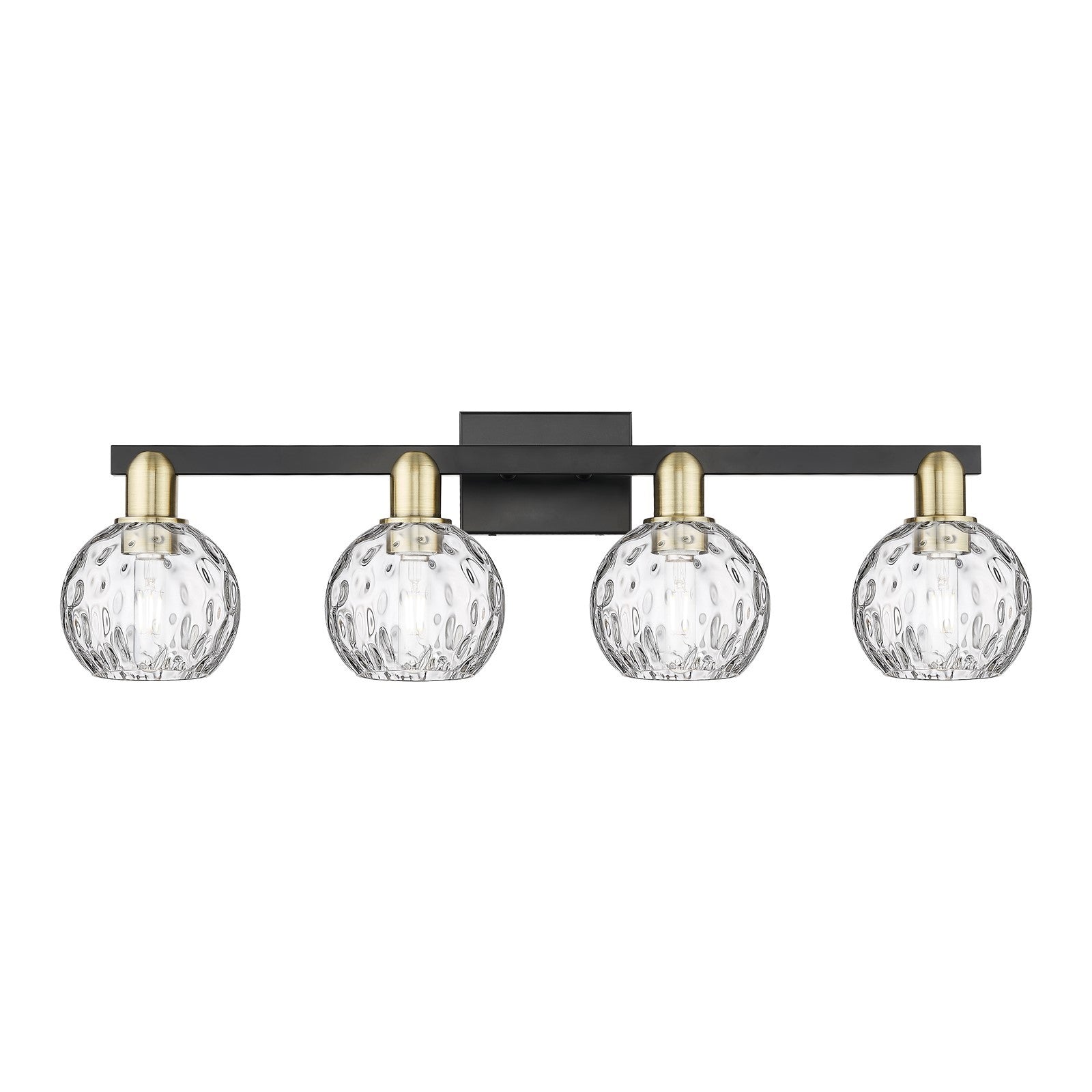 Innovations Athens Water Glass 33in 4-Light Bath Vanity Light | Industrial Black Antique Brass Steel and Clear Glass | Bathroom | Model 716-4W-BAB-G1215-6