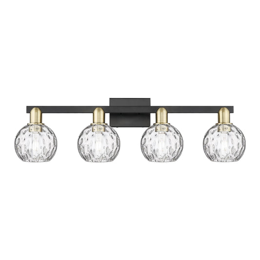 Innovations Athens Water Glass 33in 4-Light Bath Vanity Light | Industrial Black Antique Brass Steel and Clear Glass | Bathroom | Model 716-4W-BAB-G1215-6