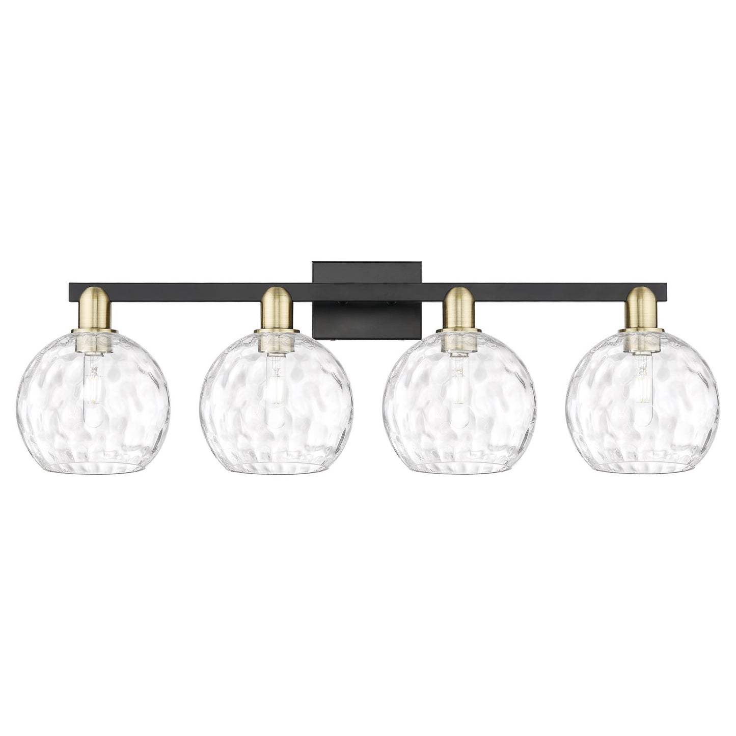 Innovations Athens Water Glass 35in 4-Light Bath Vanity Light | Industrial Black Antique Brass and Clear Glass | Bathroom | Model 716-4W-BAB-G1215-8