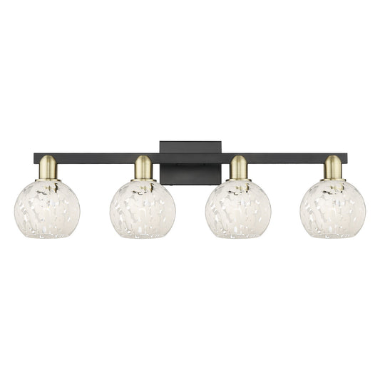 Innovations White Mouchette 33in 4-Light Bath Vanity Light | Industrial Black Antique Brass and White Mouchette Glass | Model 716-4W-BAB-G1216-6WM