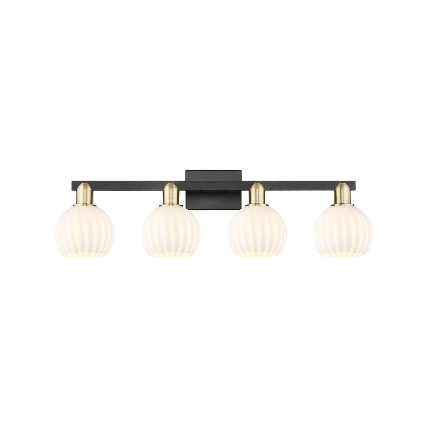 Innovations Lighting Arcadia 33in 4-Light Bath Vanity Light | Industrial Black Antique Brass and White Venetian Glass | Model 716-4W-BAB-G1217-6WV