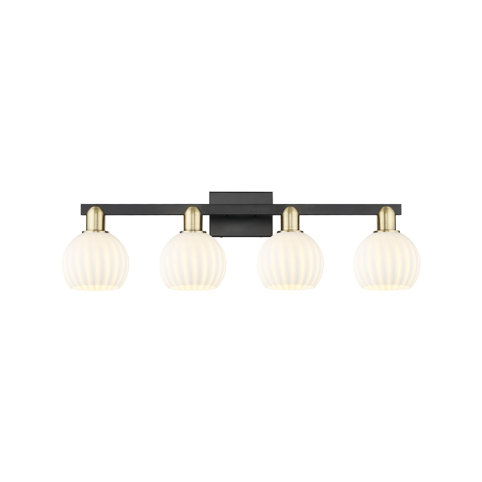 Innovations Lighting Arcadia 33in 4-Light Bath Vanity Light | Industrial Black Antique Brass and White Venetian Glass | Model 716-4W-BAB-G1217-6WV