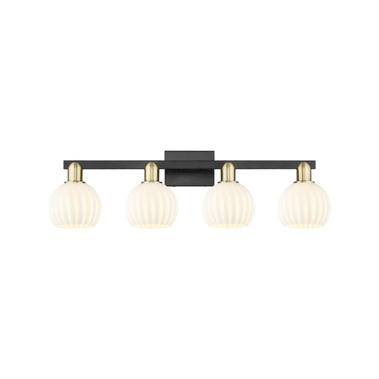 Innovations Lighting Arcadia 33in 4-Light Bath Vanity Light | Industrial Black Antique Brass and White Venetian Glass | Model 716-4W-BAB-G1217-6WV
