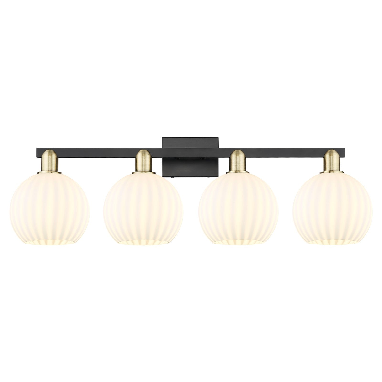 Innovations Lighting Arcadia 35in 4-Light Bath Vanity Light | Industrial Black Antique Brass and White Venetian Glass | Model 716-4W-BAB-G1217-8WV