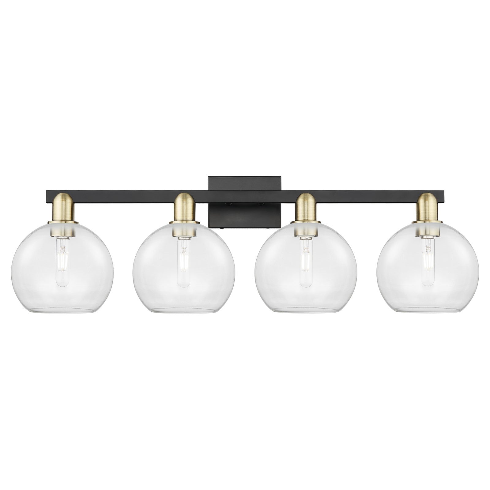 Innovations Athens 35in 4-Light Bath Vanity | Industrial Black Antique Brass Steel and Clear Glass | Bathroom Vanity Light | Model 716-4W-BAB-G122-8