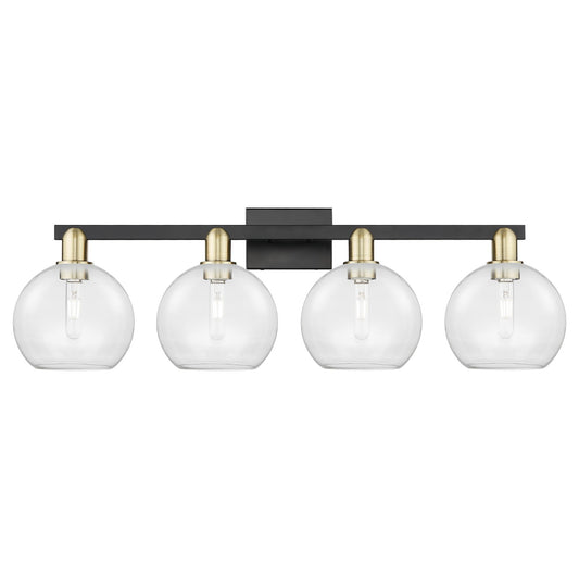 Innovations Athens 35in 4-Light Bath Vanity | Industrial Black Antique Brass Steel and Clear Glass | Bathroom Vanity Light | Model 716-4W-BAB-G122-8