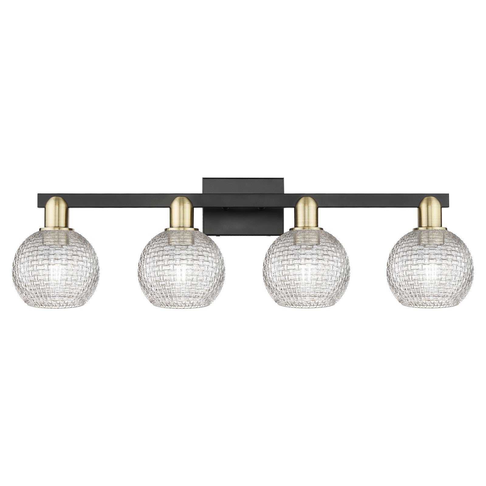 Innovations Athens 33in 4-Light Bath Vanity Light | Industrial Black Antique Brass and Clear Basket Weave Glass | Bathroom | Model 716-4W-BAB-G122C-6CL