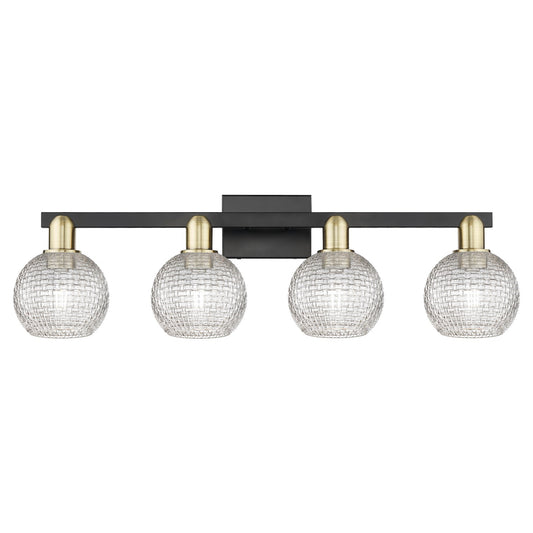 Innovations Athens 33in 4-Light Bath Vanity Light | Industrial Black Antique Brass and Clear Basket Weave Glass | Bathroom | Model 716-4W-BAB-G122C-6CL