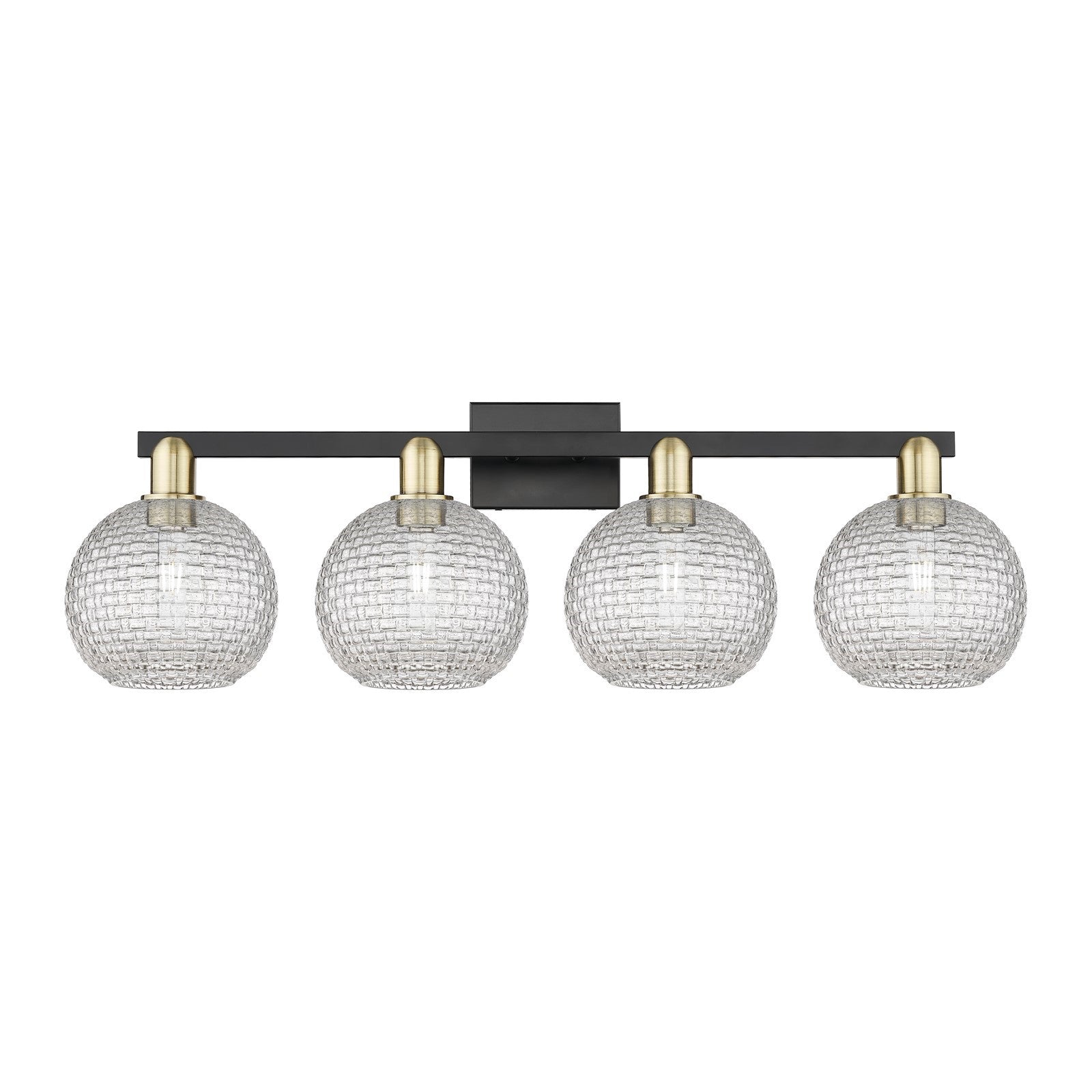 Innovations Athens 35in 4-Light Bath Vanity Light | Industrial Black Antique Brass and Clear Basket Weave Glass | Bathroom | Model 716-4W-BAB-G122C-8CL
