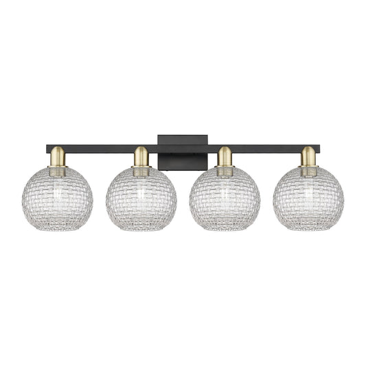Innovations Athens 35in 4-Light Bath Vanity Light | Industrial Black Antique Brass and Clear Basket Weave Glass | Bathroom | Model 716-4W-BAB-G122C-8CL