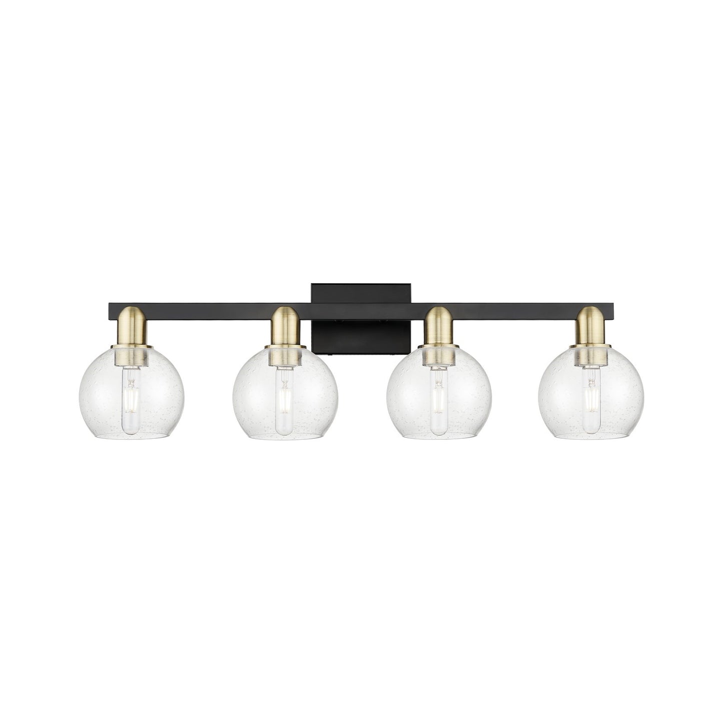 Innovations Athens 33in 4-Light Bath Vanity Light | Industrial Black Antique Brass and Seedy Glass | Bathroom Vanity | Model 716-4W-BAB-G124-6