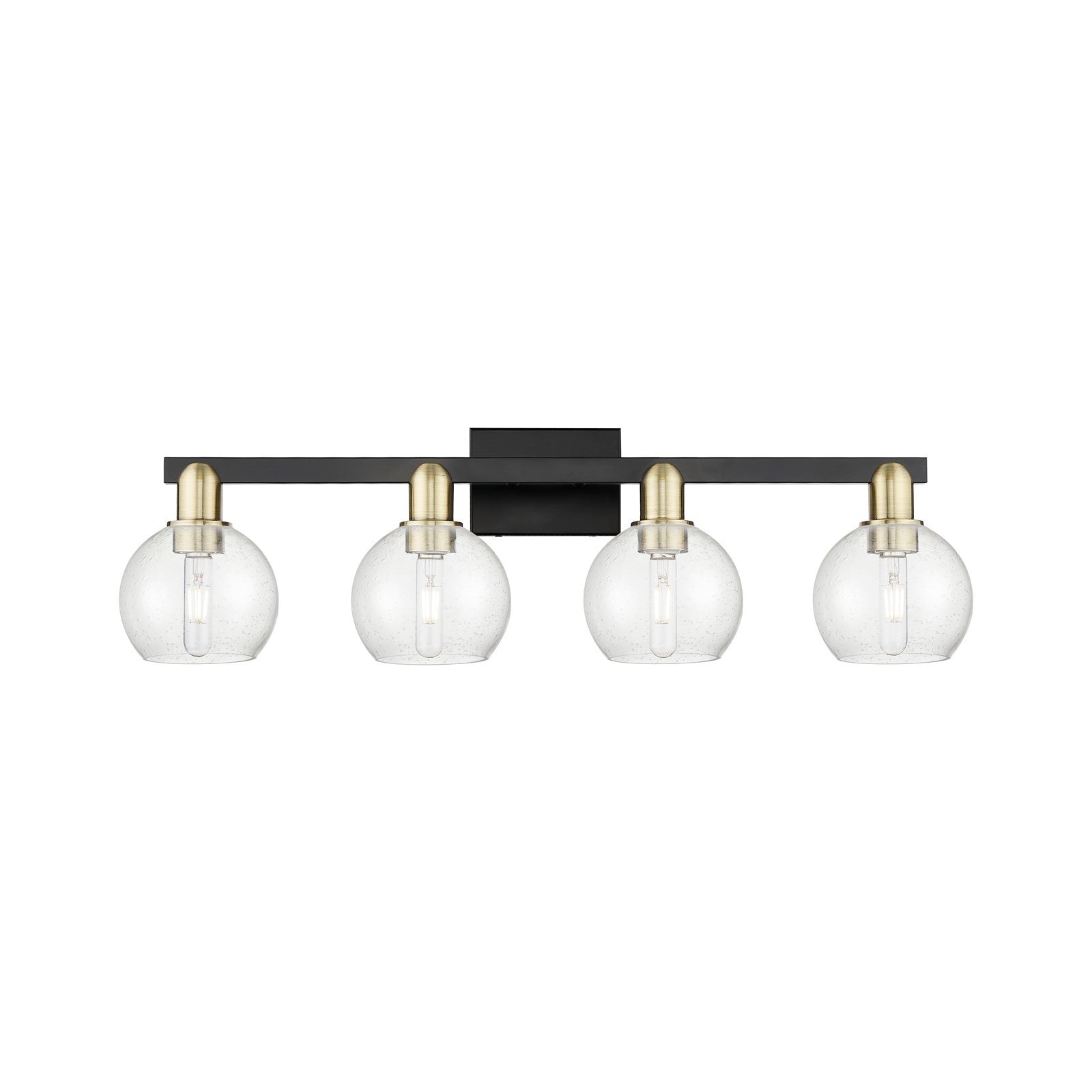 Innovations Athens 33in 4-Light Bath Vanity Light | Industrial Black Antique Brass and Seedy Glass | Bathroom Vanity | Model 716-4W-BAB-G124-6