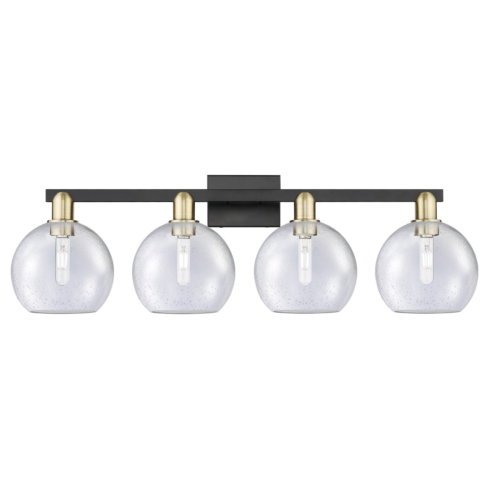 Innovations Athens 35in 4-Light Bath Vanity | Industrial Black Antique Brass and Seedy Glass | Bathroom Vanity Light | Model 716-4W-BAB-G124-8