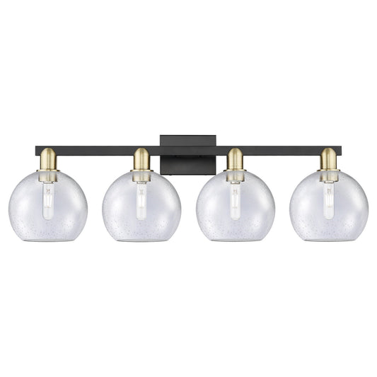 Innovations Athens 35in 4-Light Bath Vanity | Industrial Black Antique Brass and Seedy Glass | Bathroom Vanity Light | Model 716-4W-BAB-G124-8