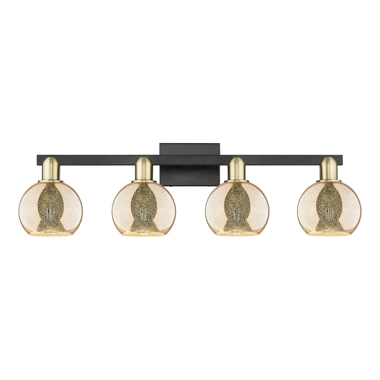 Innovations Athens 33in 4-Light Bath Vanity Light | Industrial Black Antique Brass and Mercury Glass | Bathroom Vanity | Model 716-4W-BAB-G128-6