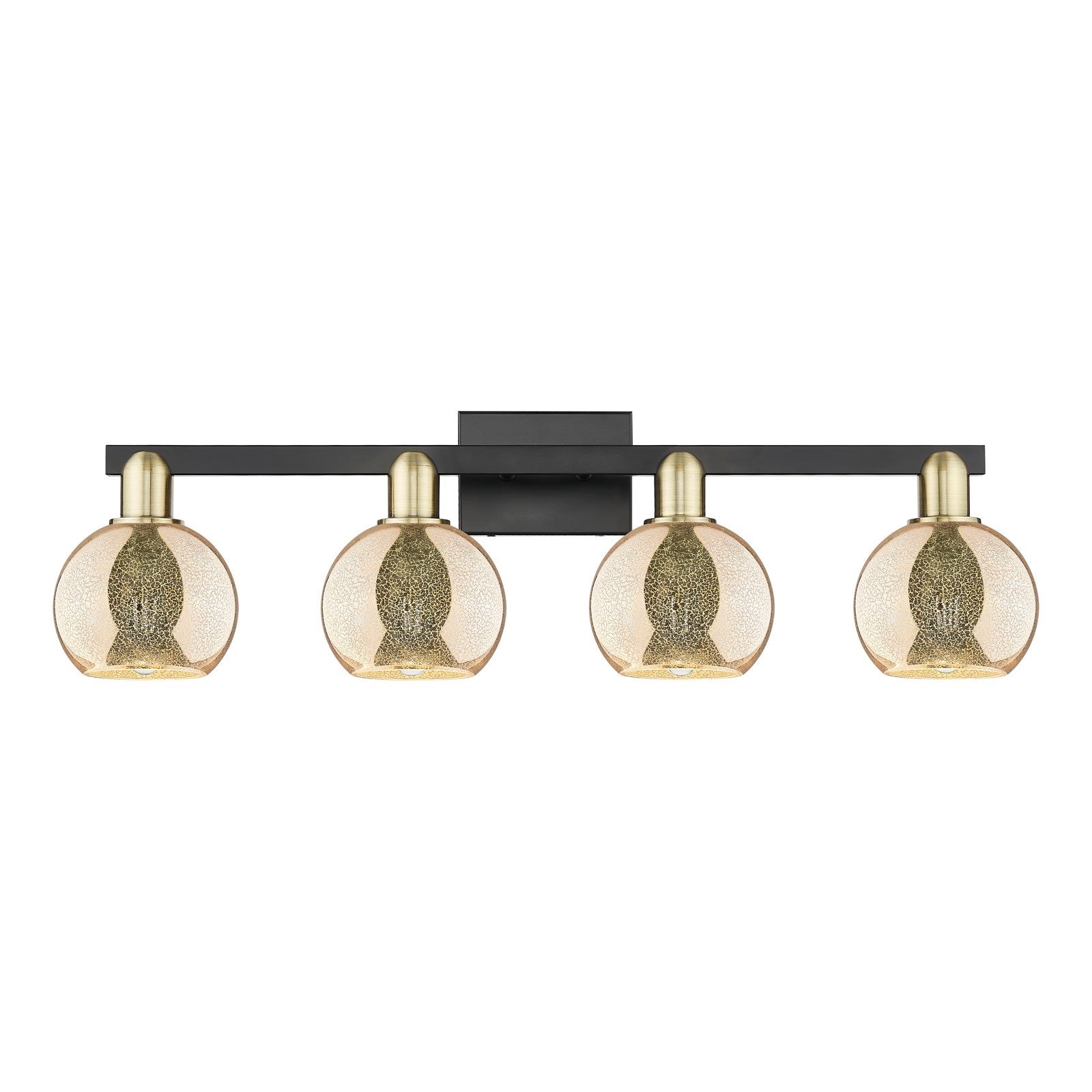 Innovations Athens 33in 4-Light Bath Vanity Light | Industrial Black Antique Brass and Mercury Glass | Bathroom Vanity | Model 716-4W-BAB-G128-6