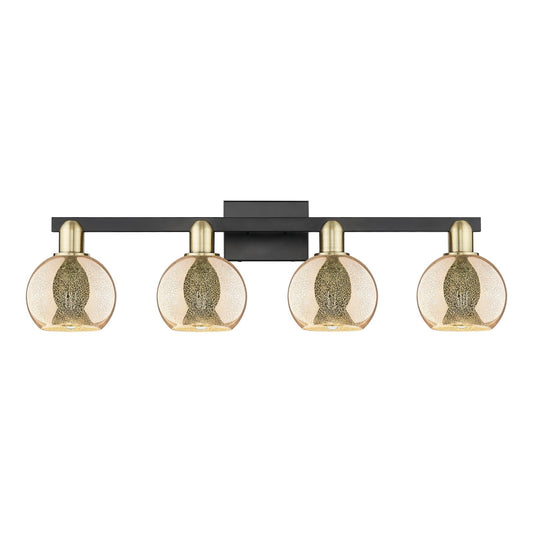 Innovations Athens 33in 4-Light Bath Vanity Light | Industrial Black Antique Brass and Mercury Glass | Bathroom Vanity | Model 716-4W-BAB-G128-6