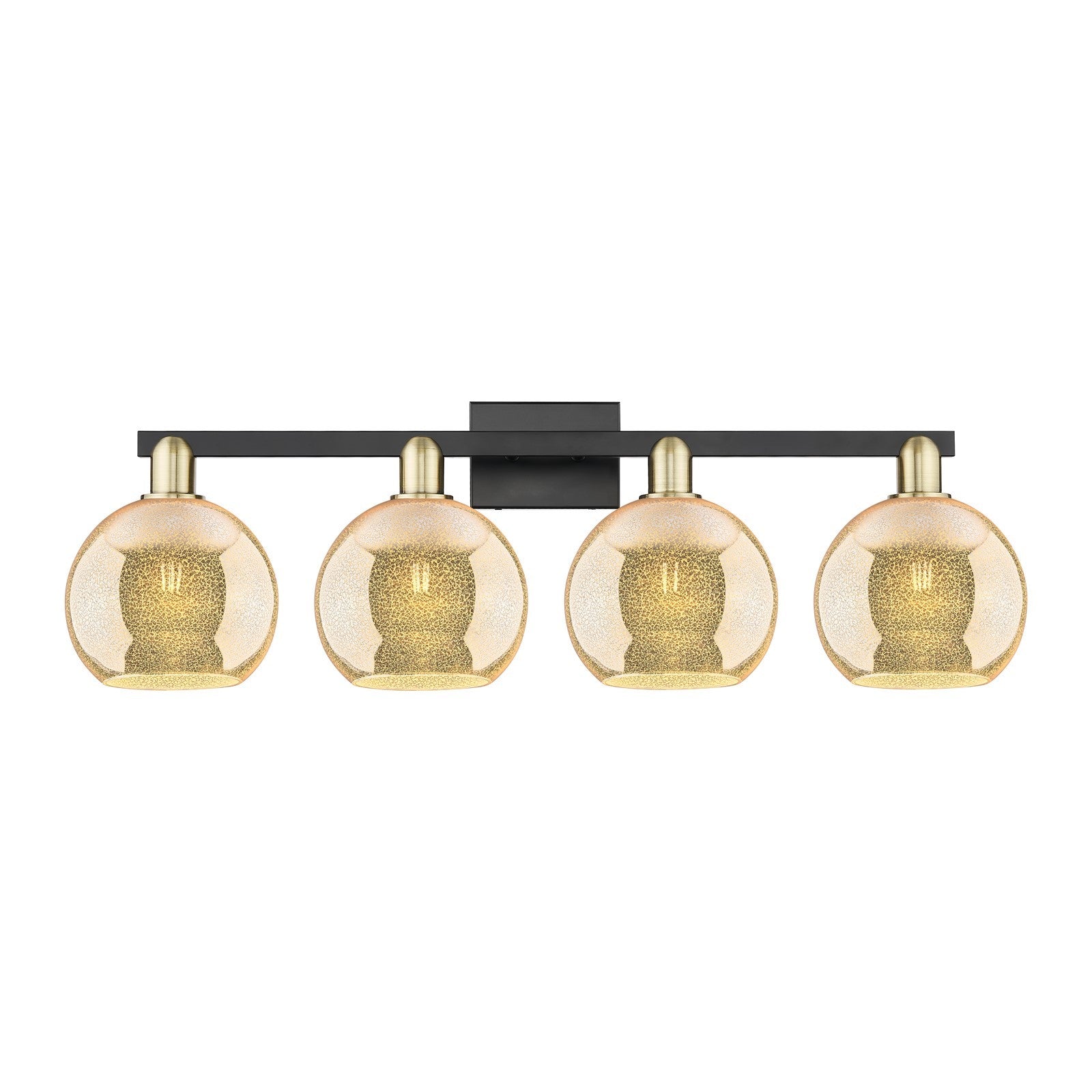 Innovations Athens 35in 4-Light Bath Vanity | Industrial Black Antique Brass and Mercury Glass | Bathroom Vanity Light | Model 716-4W-BAB-G128-8