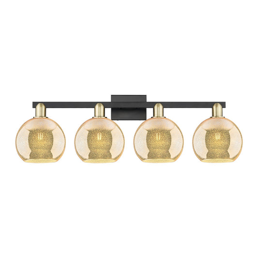 Innovations Athens 35in 4-Light Bath Vanity | Industrial Black Antique Brass and Mercury Glass | Bathroom Vanity Light | Model 716-4W-BAB-G128-8