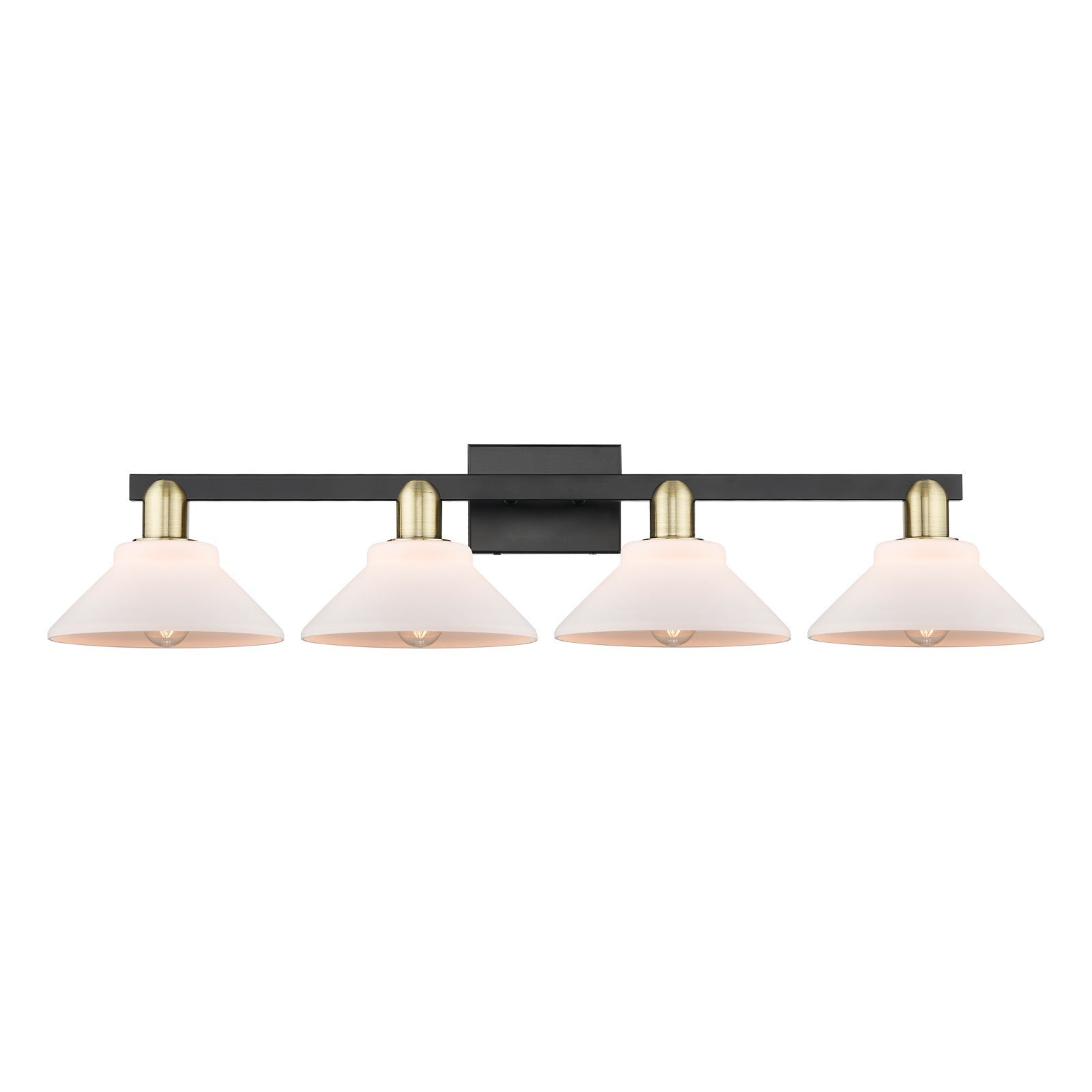 Innovations Orwell 35in 4-Light Bath Vanity Light | Industrial Black Antique Brass and Matte White Glass | Bathroom Vanity | Model 716-4W-BAB-G131