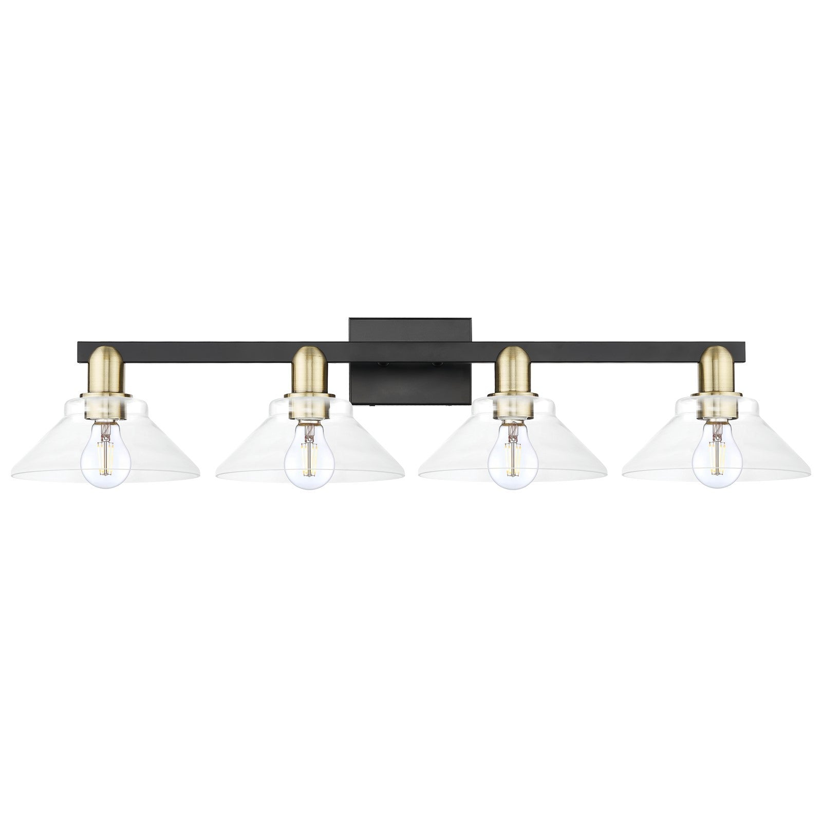 Innovations Orwell 35in 4-Light Bath Vanity | Industrial Black Antique Brass and Clear Glass | Bathroom Vanity Light | Model 716-4W-BAB-G132