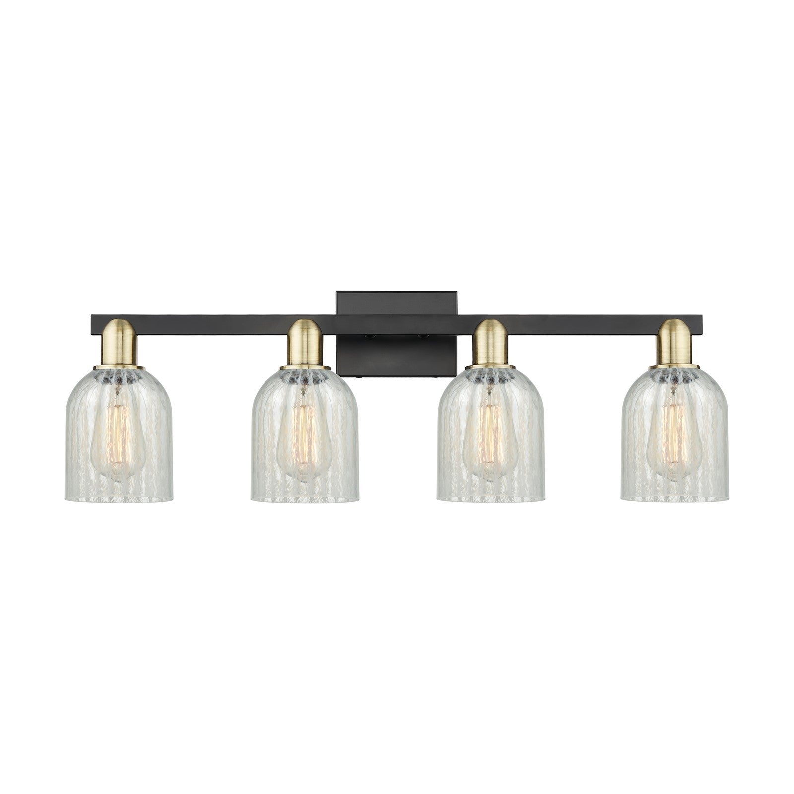 Innovations Caledonia 32in 4-Light Bath Vanity | Industrial Black Antique Brass and Mouchette Glass | Bathroom Vanity Light | Model 716-4W-BAB-G2511