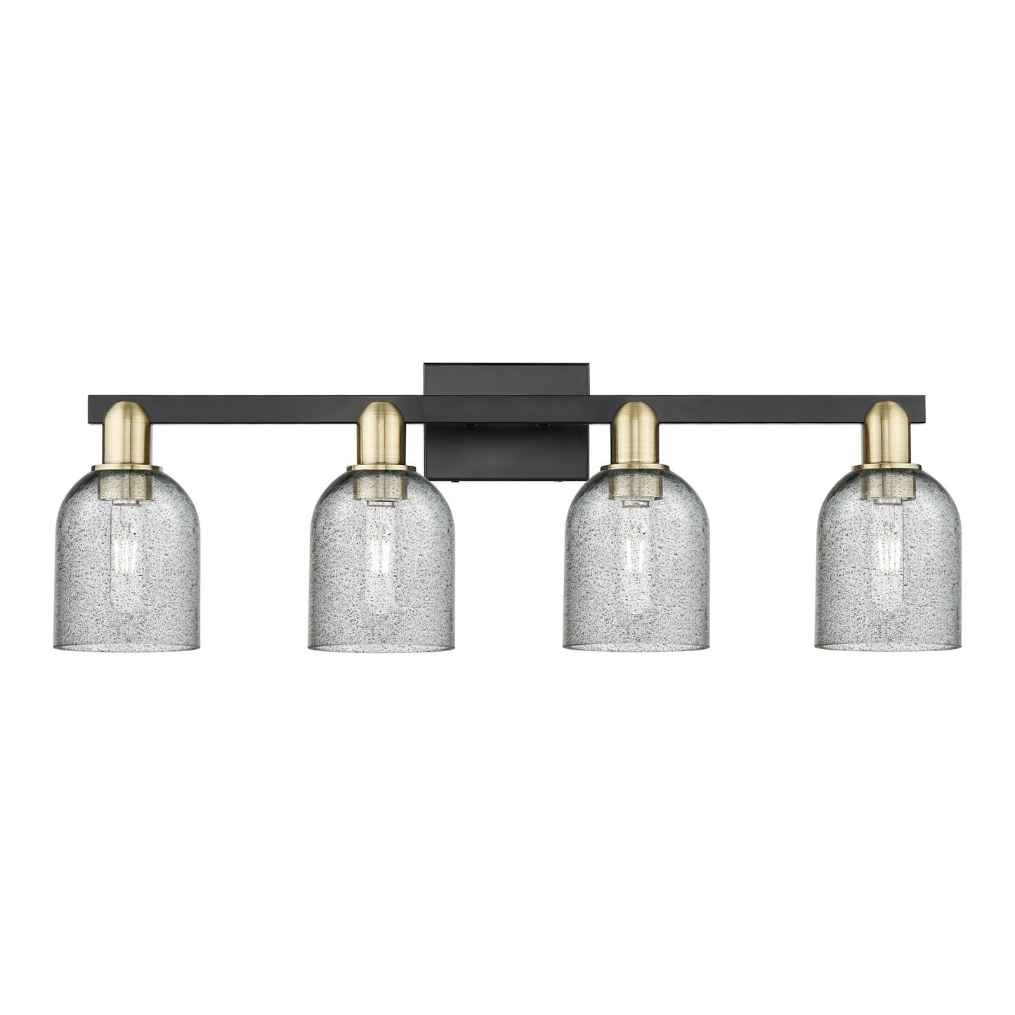 Innovations Caledonia 32in 4-Light Bath Vanity | Industrial Black Antique Brass Steel and Charcoal Glass | Bathroom Vanity & | Model 716-4W-BAB-G257