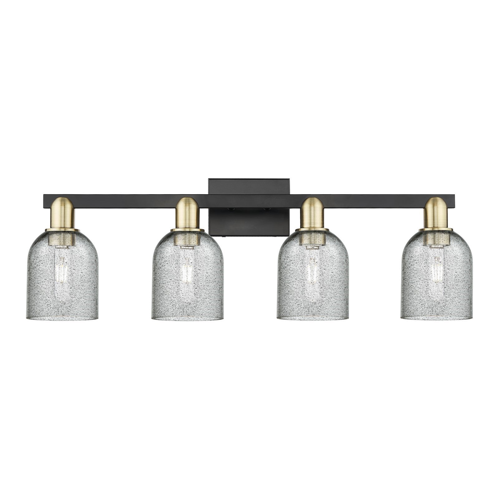 Innovations Caledonia 32in 4-Light Bath Vanity | Industrial Black Antique Brass Steel and Charcoal Glass | Bathroom Vanity & | Model 716-4W-BAB-G257