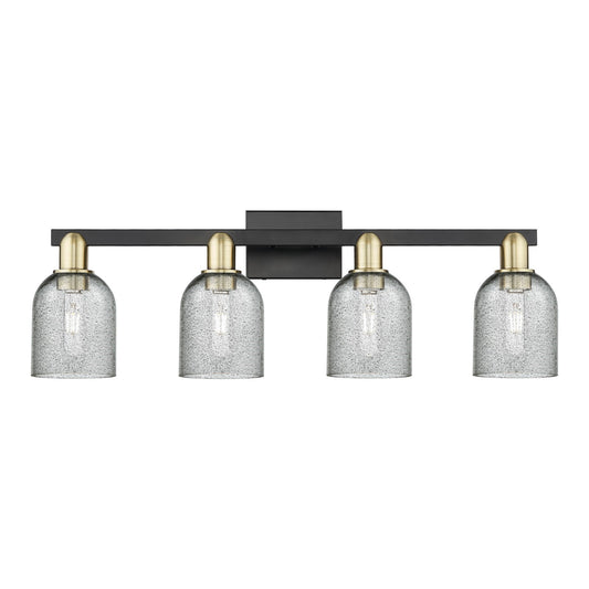 Innovations Caledonia 32in 4-Light Bath Vanity | Industrial Black Antique Brass Steel and Charcoal Glass | Bathroom Vanity & | Model 716-4W-BAB-G257
