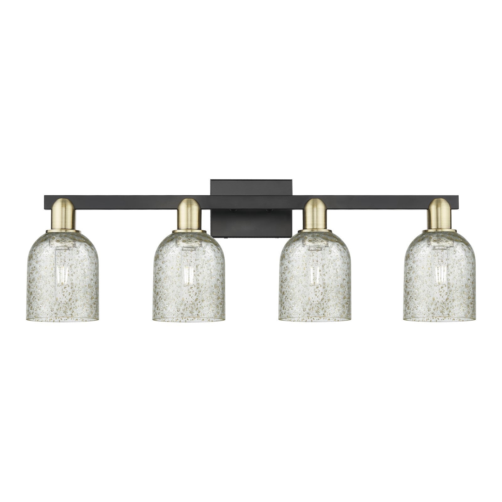 Innovations Caledonia 32in 4-Light Bath Vanity | Industrial Black Antique Brass Steel and Mica Glass | Bathroom Vanity Light | Model 716-4W-BAB-G259