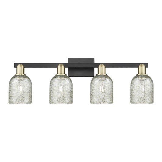 Innovations Caledonia 32in 4-Light Bath Vanity | Industrial Black Antique Brass Steel and Mica Glass | Bathroom Vanity Light | Model 716-4W-BAB-G259