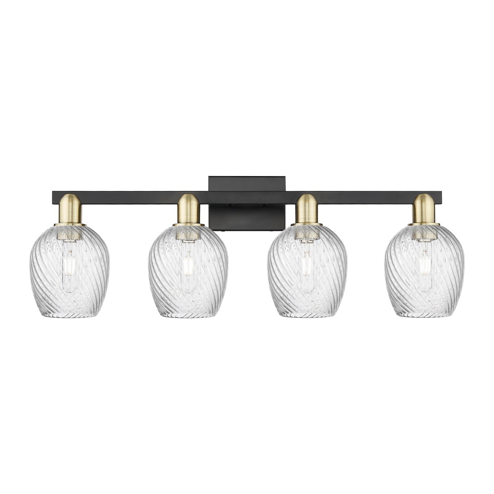 Innovations Salina 33in 4-Light Bath Vanity | Industrial Black Antique Brass Steel and Clear Spiral Fluted Glass | Bathroom Vanity | Model 716-4W-BAB-G292