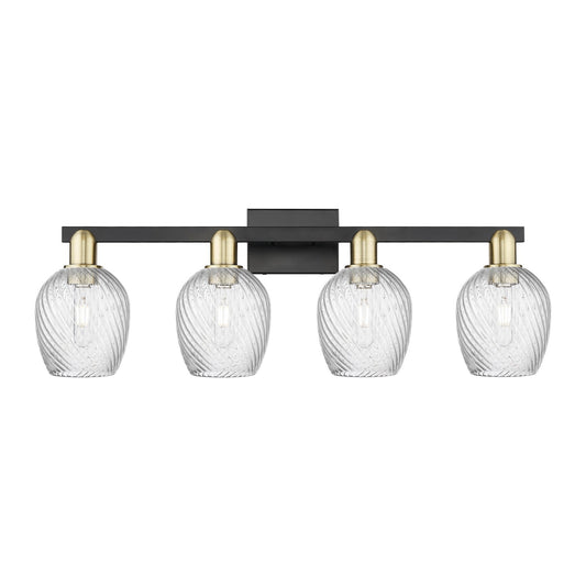 Innovations Salina 33in 4-Light Bath Vanity | Industrial Black Antique Brass Steel and Clear Spiral Fluted Glass | Bathroom Vanity | Model 716-4W-BAB-G292