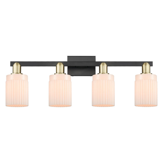 Innovations Hadley 32in 4-Light Bath Vanity | Industrial Black Antique Brass and Matte White Ribbed Glass | Bathroom Vanity Light | Model 716-4W-BAB-G341