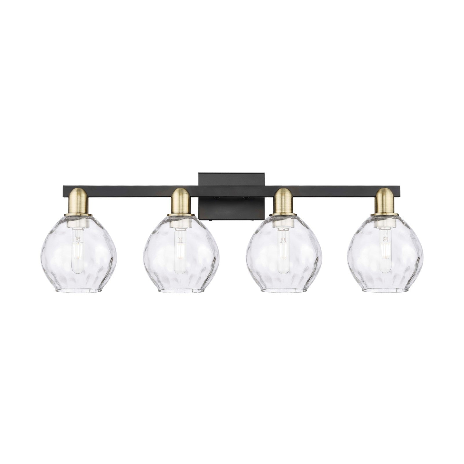 Innovations Waverly 33in 4-Light Bath Vanity Light | Industrial Black Antique Brass and Clear Glass | Bathroom Vanity | Model 716-4W-BAB-G362