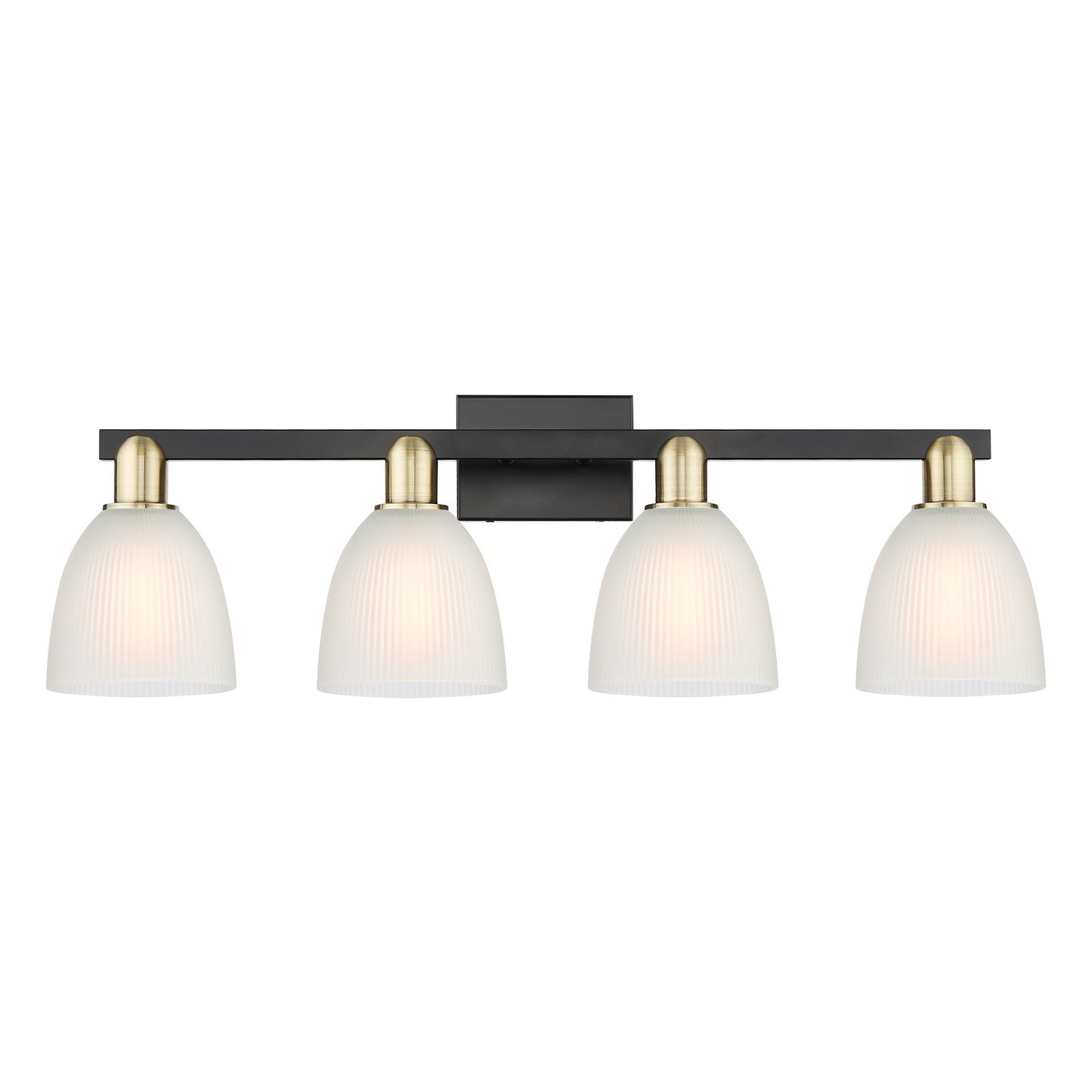 Innovations Castile 33in 4-Light Bath Vanity Light | Industrial Black Antique Brass and White Glass | Bathroom Vanity | Model 716-4W-BAB-G381